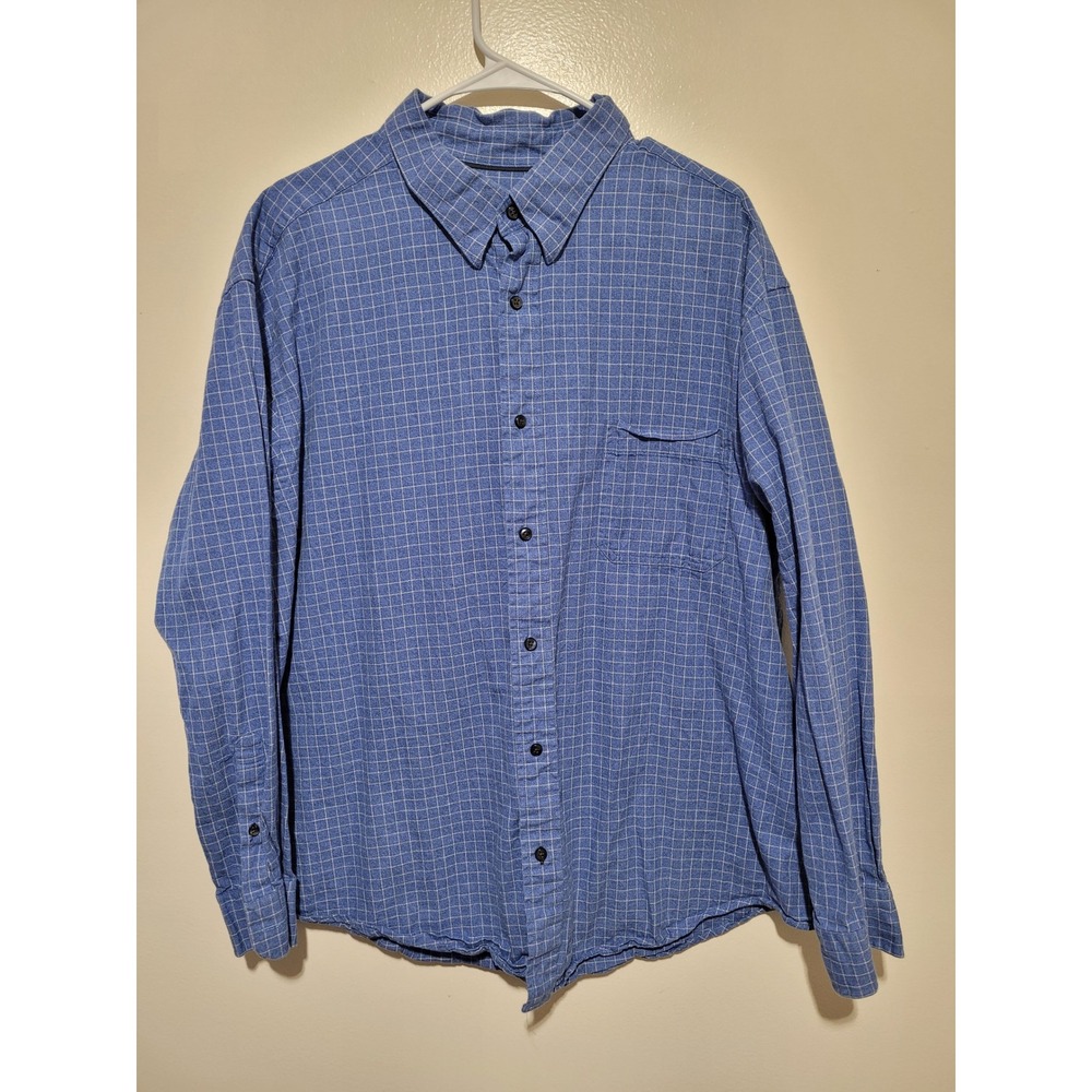 St. Johns Bay Button Down Shirt Mens XXL Blue Windowpane Cotton Long Slv